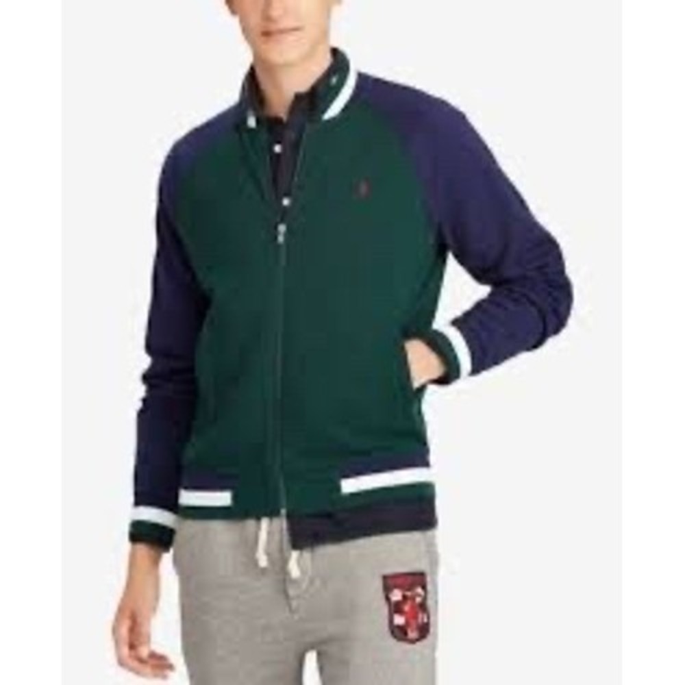 Polo Ralph Lauren navy blue & green baseball bomber jacket full zip mens size XL